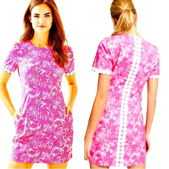 LILLY PULITZER x GOOP: Gwyneth Stretch Shift Dress in Hotty Pink -Size